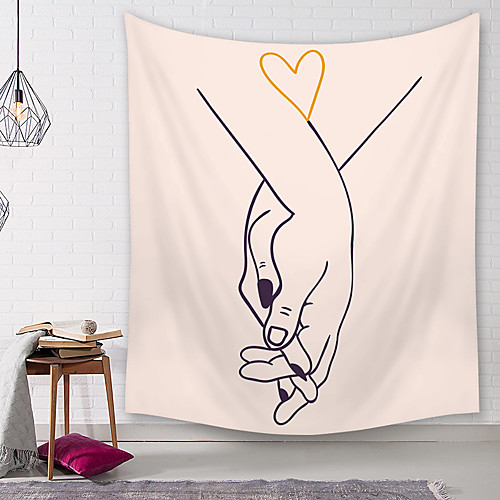 

Wall Tapestry Art Decor Blanket Curtain Picnic Tablecloth Hanging Home Bedroom Living Room Dorm Decoration Polyester Two Hands Lovers Simple Stick Figure Views