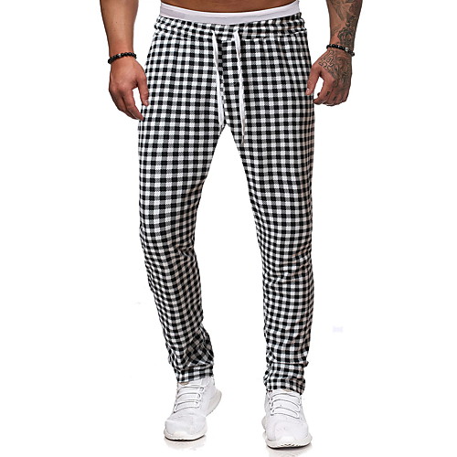 

Men's Streetwear Slim Casual Going out Chinos Pants Plaid Full Length Gray