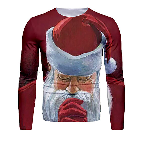 

Men's 3D Graphic T-shirt Long Sleeve Christmas Tops Basic Round Neck Red / White