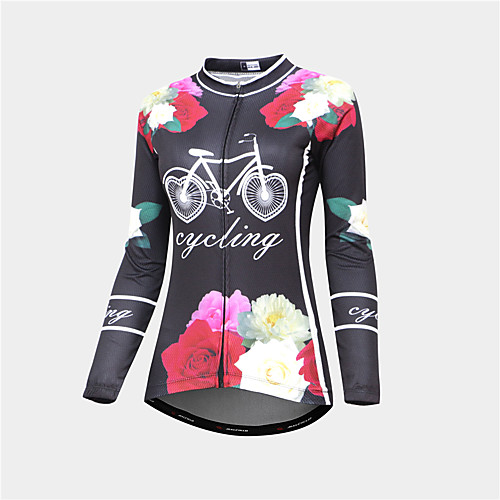 

Malciklo Women's Long Sleeve Cycling Jersey Black / Red Tropical Flowers Bike Breathable Quick Dry Sports Graphic Mountain Bike MTB Road Bike Cycling Clothing Apparel / Micro-elastic