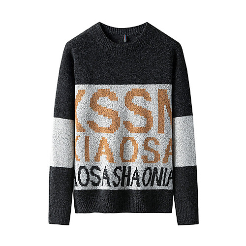 

Men's Stylish Basic Oversized Knitted Color Block Letter Pullover Acrylic Fibers Long Sleeve Sweater Cardigans Crew Neck Fall Winter Black Wine Light gray