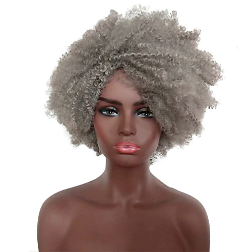 

Synthetic Wig Curly Bouncy Curl Asymmetrical Wig Short Silver grey Synthetic Hair 8 inch Women's Cool Fluffy Gray