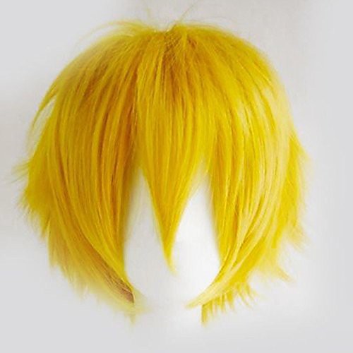 

women mens short fluffy straight hair wigs anime cosplay party dress costume pixie wig (yellow)