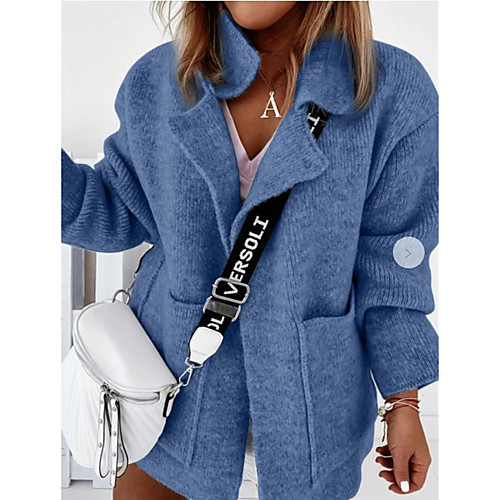 

Women's Solid Colored Basic Fall & Winter Notch lapel collar Sweater Coat Regular Daily Long Sleeve Polyster Coat Tops Blushing Pink