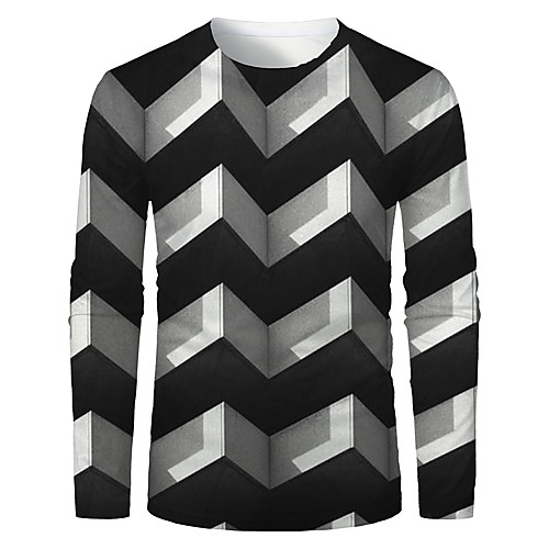 

Men's T shirt 3D Print Graphic Abstract 3D Long Sleeve Daily Tops Basic Black