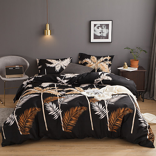 

Black Leaf Botanical Print 3-Piece Duvet Cover Set Hotel Bedding Sets Comforter Cover with Soft Lightweight Microfiber(Include 1 Duvet Cover and 1or 2 Pillowcases)