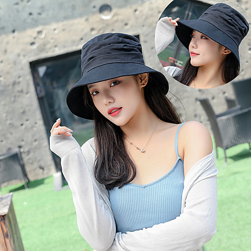 

Women's Men's Sun Hat Hiking Hat Bucket Hat Boonie hat 1 PCS Wide Brim Outdoor Fleece Lining Breathable Ultraviolet Resistant Soft Hat Solid Color Cotton Blend Black Yellow Khaki for Fishing Climbing