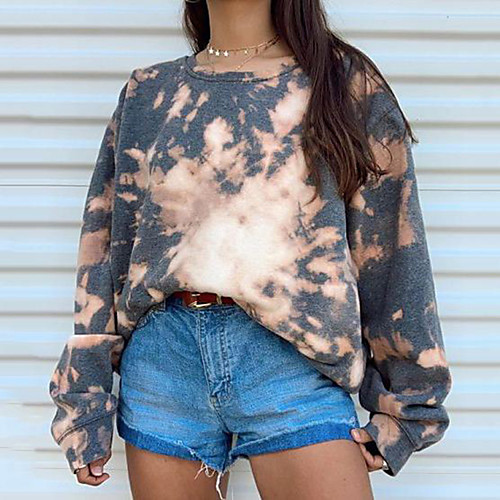 

Women's Pullover Sweatshirt Tie Dye Oversized Daily Other Prints Basic Hoodies Sweatshirts Gray