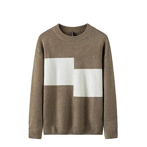 

Men's Stylish Basic Oversized Knitted Color Block Pullover Acrylic Fibers Long Sleeve Sweater Cardigans Crew Neck Fall Winter Black Khaki Beige