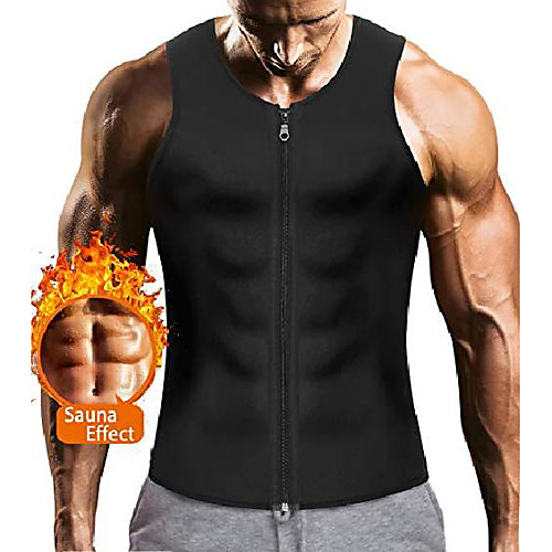 

mens sauna waist trainer corset vest with zipper for weight loss hot sweat neoprene body shaper gym workout tank top (black body slimming vest, 2xl)
