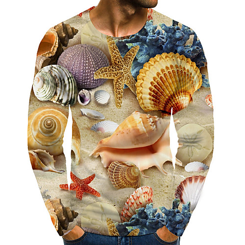 

Men's T shirt 3D Print Graphic Abstract Print Long Sleeve Daily Tops Basic Rainbow