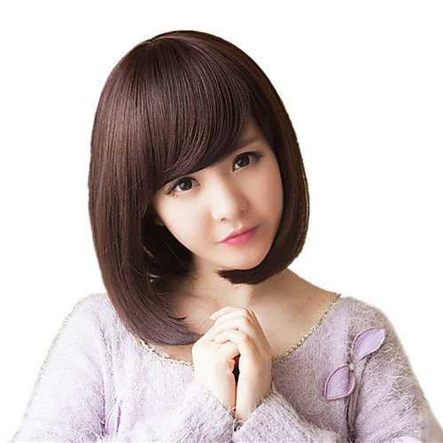 

Synthetic Wig kinky Straight Bob Wig Short Dark Brown Brown Synthetic Hair 10 inch Women's Fashionable Design Soft Adorable Dark Brown Brown