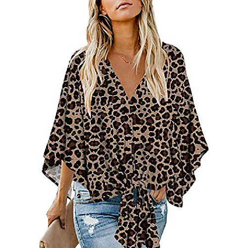 

women& #39;s casual floral blouse batwing sleeve loose fitting shirts boho knot front tops black 3xl