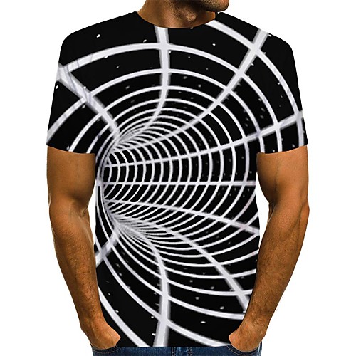

Men's T shirt 3D Print Graphic Optical Illusion Print Short Sleeve Daily Tops Streetwear Gray / White Blue Purple