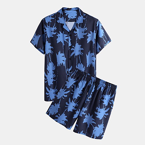 

Men's Set Other Prints Geometric Short Sleeve Daily Tops Basic Blue
