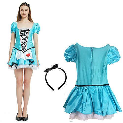 

Alice's Adventures in Wonderland Queen of Hearts Dress Cosplay Costume Masquerade Women's Movie Cosplay Cosplay Vacation Dress Halloween Blue Dress Headwear Halloween Carnival Masquerade Polyester