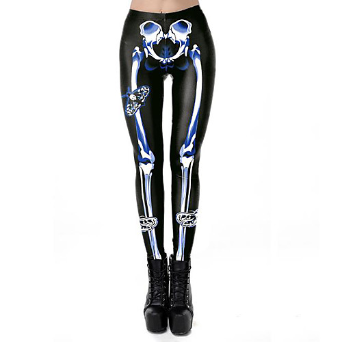 

Women's Exaggerated Breathable Slim Halloween Leggings Pants Skull Full Length Print High Waist Black