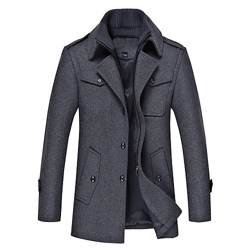 

Men's Solid Colored Winter Notch lapel collar Jacket Long Party Wool Blend Coat Tops Black