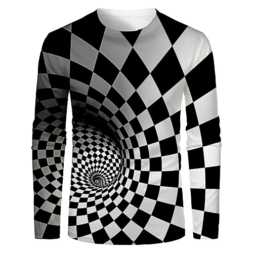 

Men's T shirt 3D Print Graphic Abstract 3D Long Sleeve Daily Tops Basic Black / White