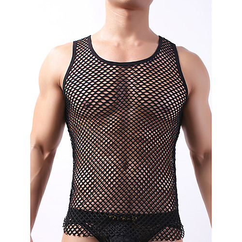 

Men's Normal Sexy Round Neck Undershirt Solid Colored Mesh / 1 Piece