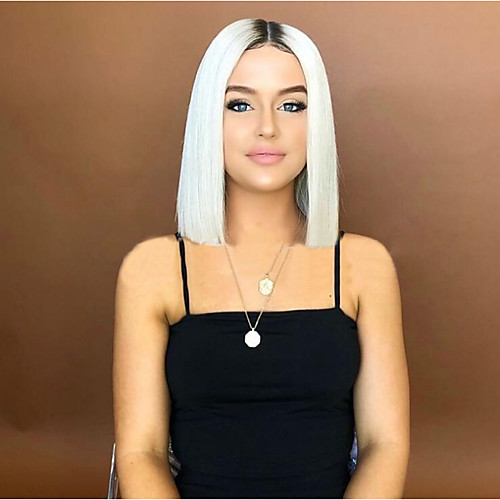

Synthetic Wig Natural Straight with Baby Hair Wig Medium Length Creamy-white Synthetic Hair 45-48 inch Women's Middle Part Bob White