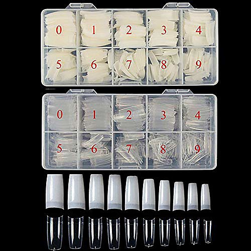 

vcedas acrylic french nail tips 500pcs natural false nails tips lady french style and 500pcs clear flake nails half cover10 sizes with box for diy nail art and nail salon(1000pcs)