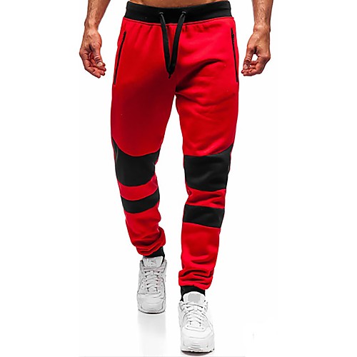 

Men's Slim Sweatpants Pants Solid Colored Short Red Dark Gray