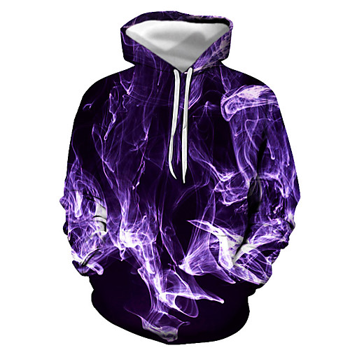 

Men's Pullover Hoodie Sweatshirt Graphic Flame Daily Going out 3D Print Basic Casual Hoodies Sweatshirts Purple