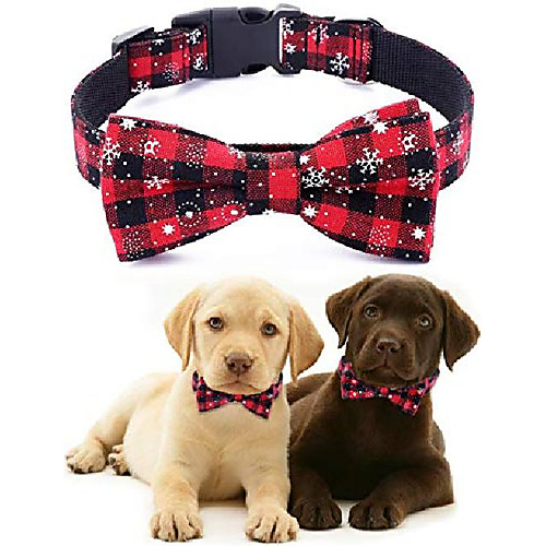 

christmas dog collar with bow tie - adjustable 100% cotton nylon design handmade - cute fashion for large medium small dogs
