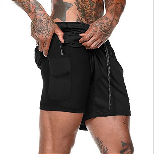 

Men's Active Basic Outdoor Sports Activewear Outdoor Shorts Pants Solid Colored Short 2 in 1 Fake two piece Drawstring White Black Army Green