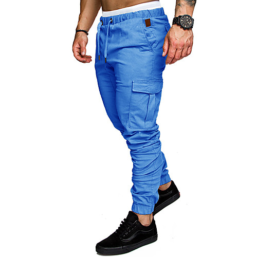 

Men's Slim Tactical Cargo Pants Solid Colored Full Length White Black Red