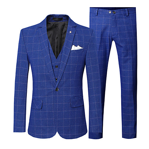 

Black / Blue / Sky Blue Striped Standard Fit Polyester Suit - Notch Single Breasted One-button / Suits