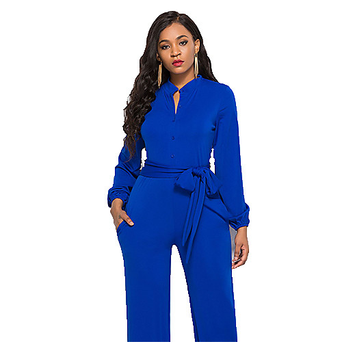 

Women's Basic Turtleneck Black Blue Red Jumpsuit Solid Colored Drawstring / Wide Leg