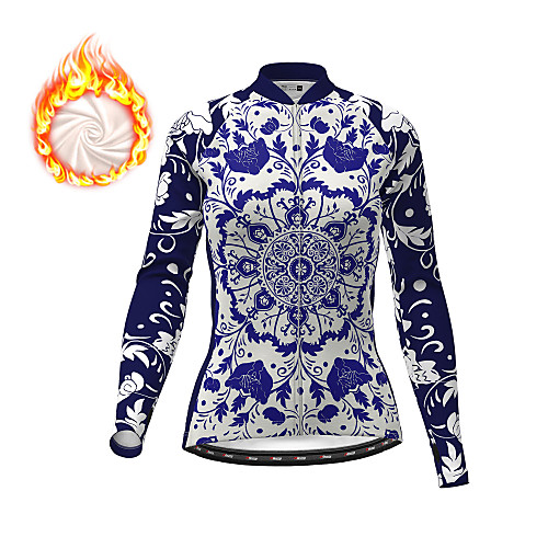

21Grams Women's Long Sleeve Cycling Jersey Winter Fleece Polyester Dark Blue Floral Botanical Christmas Bike Top Mountain Bike MTB Road Bike Cycling Fleece Lining Breathable Warm Sports Clothing