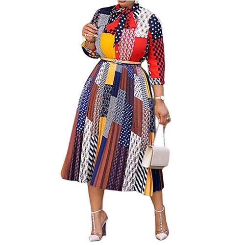 

Women's Sheath Dress Midi Dress Rainbow 3/4 Length Sleeve Print Summer Shirt Collar Casual 2021 M L XL XXL 3XL