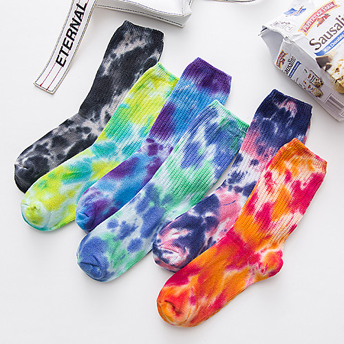 

Athletic Sports Socks 6 Pairs Tie Dye Long Women's Men's Crew Socks Tube Socks Breathable Sweat wicking Comfortable Gym Workout Basketball Running Active Training Skateboarding Sports Colorful Cotton