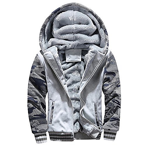 

men's winter warm fleece hood jacket sweater coat windproof outwear outerwear classic fall zipper cotton m-4xl (xl, gray)