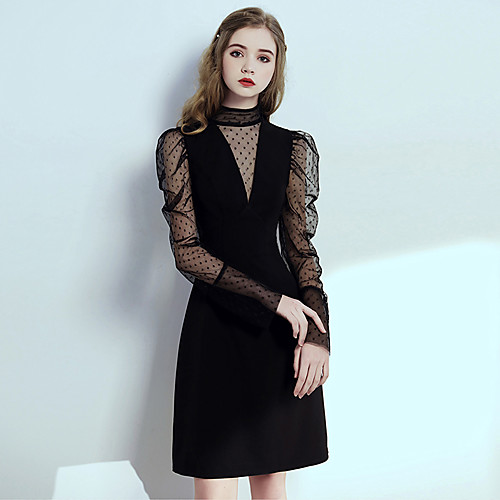 

Sheath / Column Hot Little Black Dress Homecoming Cocktail Party Dress High Neck Long Sleeve Short / Mini Spandex with Sleek 2021