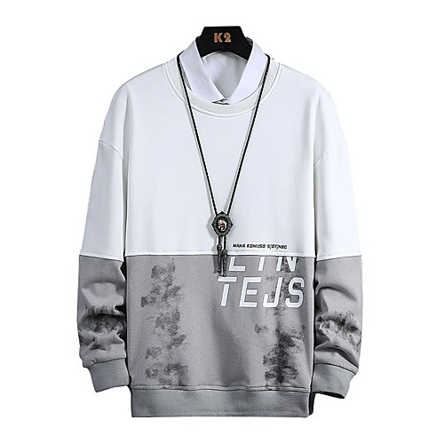 

Men's Pullover Sweatshirt Graphic Color Block Text Daily Other Prints Basic Hoodies Sweatshirts White Black Green