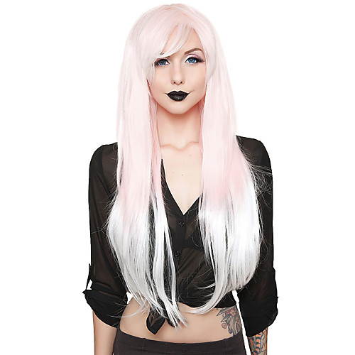 

Cosplay Wig Pink to Straight Asymmetrical With Bangs Wig Very Long Pink Synthetic Hair Women's Anime Cosplay Exquisite Pink