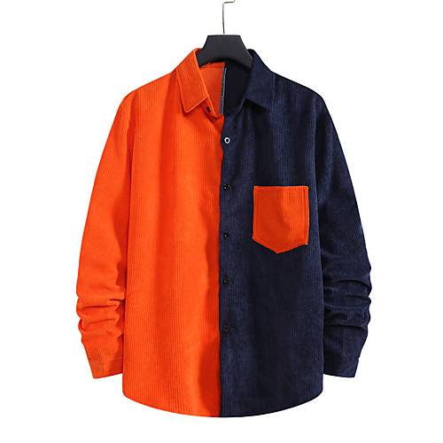 

Men's Shirt non-printing Color Block Long Sleeve Daily Tops Corduroy Orange Khaki Brown