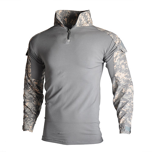 

Men's Hunting T-shirt Outdoor Thermal Warm Windproof Breathable Quick Dry Autumn / Fall Spring Summer Camo Zip Top Top Clothing Suit Cotton Long Sleeve Camping / Hiking Hunting Fishing Camouflage