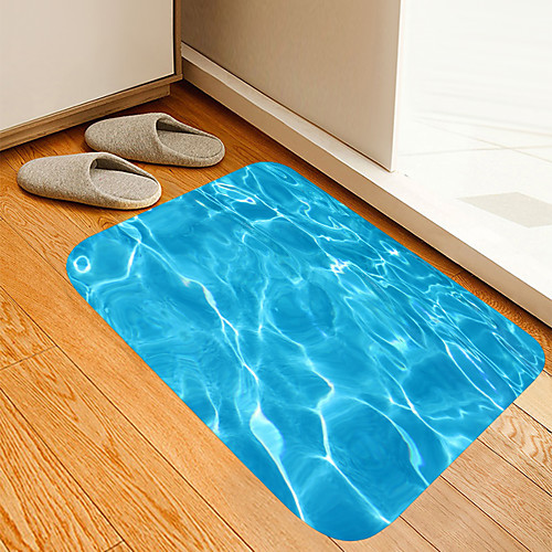 

Blue Corrugated Digital Printing Floor Mat Flowers Kitten Girl Modern Bath Mats Nonwoven / Memory Foam Novelty Bathroom