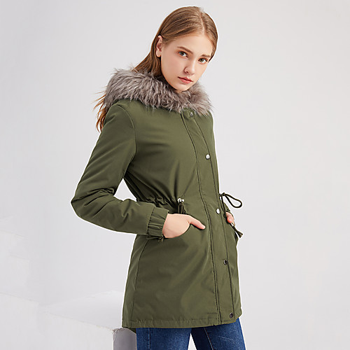 

Women's Parka Parka Solid Colored Cotton Black / Red / Army Green S / M / L