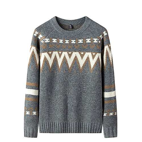 

Men's Stylish Basic Oversized Knitted Color Block Geometric Pullover Acrylic Fibers Long Sleeve Sweater Cardigans Crew Neck Fall Winter Black Khaki Gray