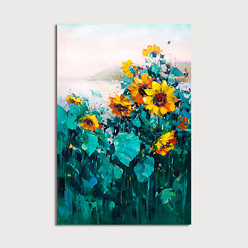 

Oil Painting Hand Painted Vertical Floral / Botanical Modern Stretched Canvas
