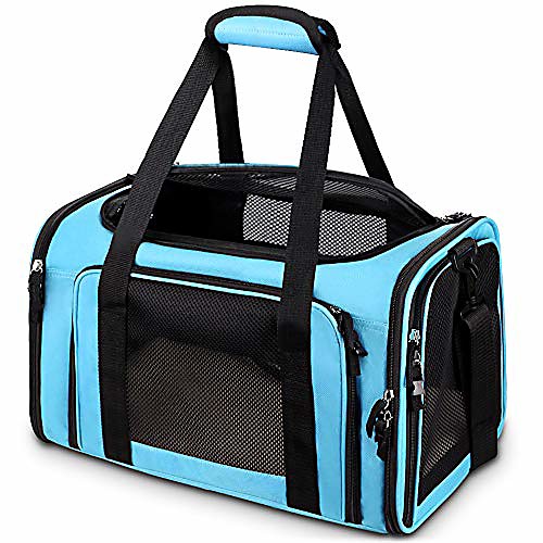 

cat carrier, pet carrier airline approved pet carrier bag collapsible 15 lbs dog carrier for small medium cats dogs puppies kitten - blue
