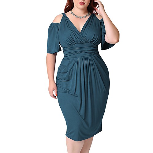 

Women's A Line Dress Knee Length Dress White Black Blue Red Green Half Sleeve Solid Color Ruched Summer V Neck Elegant Casual 2021 L XL XXL 3XL 4XL 5XL / Plus Size