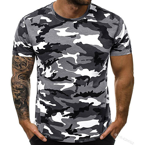 

Men's T shirt non-printing Camo / Camouflage Short Sleeve Daily Tops Blue Army Green Light gray