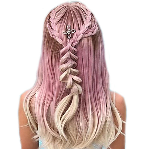 

Synthetic Wig Curly Body Wave Asymmetrical Wig Long Pink / Grey Synthetic Hair 26 inch Women's Ombre Hair Romantic Pink